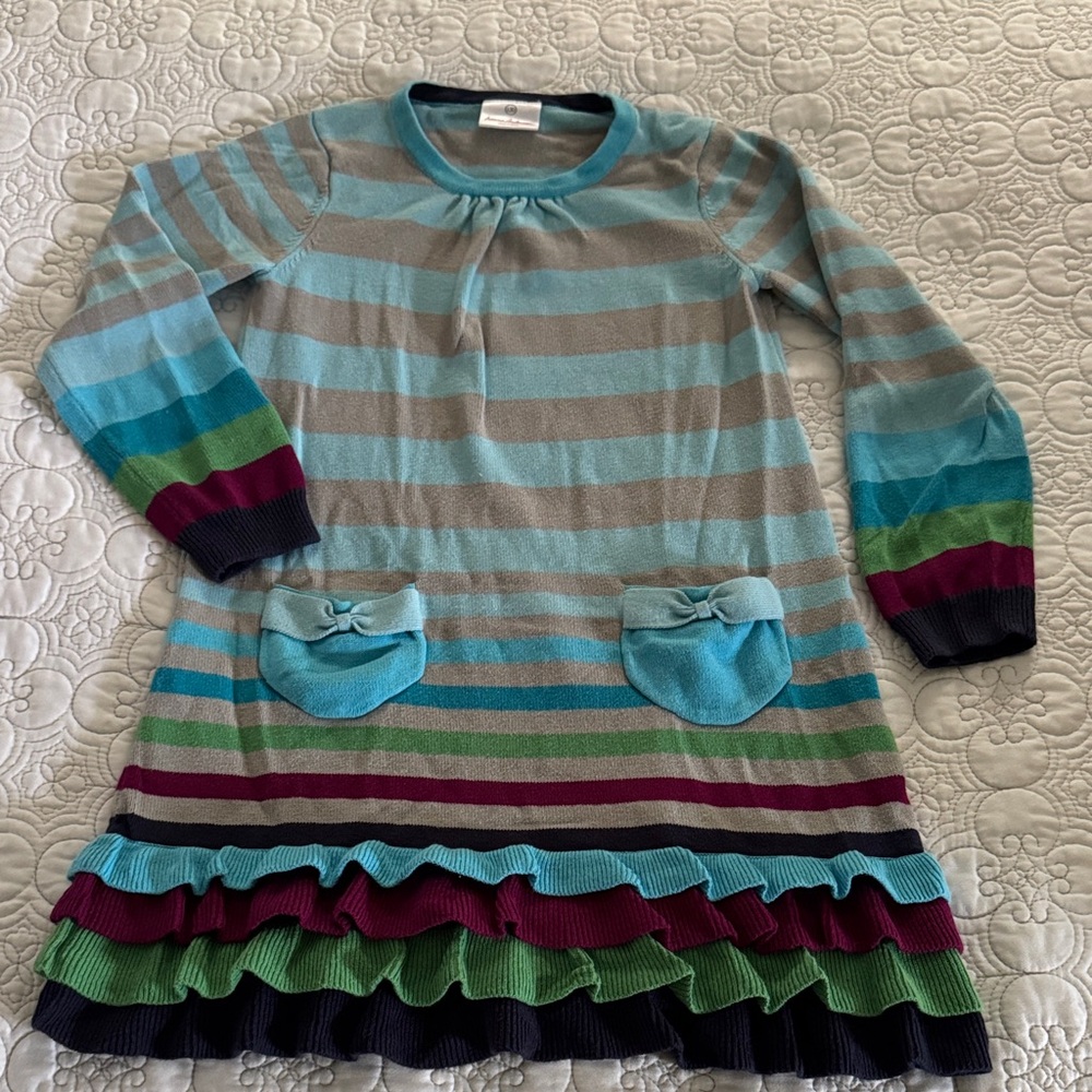 Hanna Andersson Multicolor Striped Dress with Ruffles